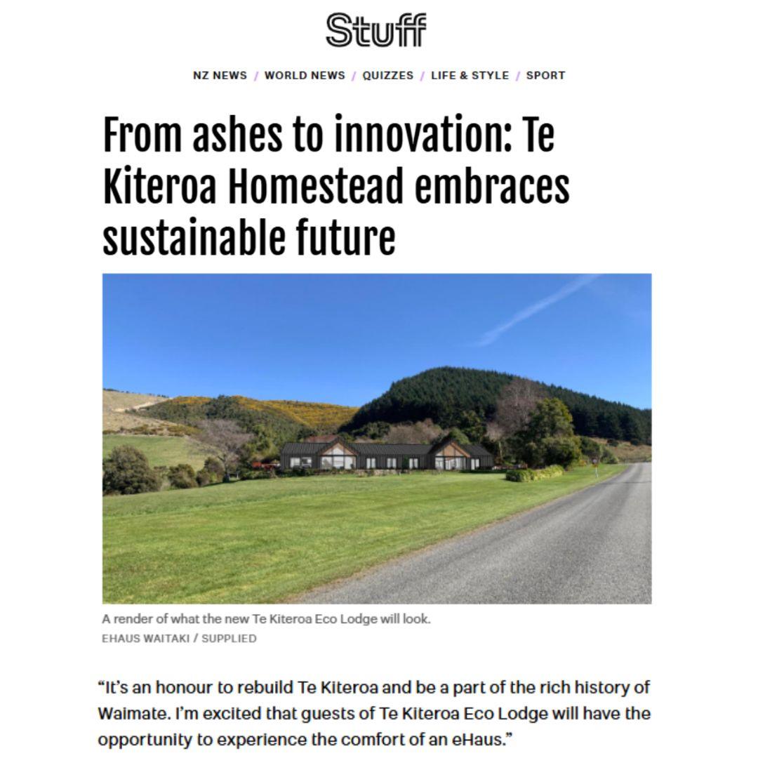 Stuff article: Destroyed iconic homestead to be rebuilt as an Eco Lodge by eHaus Waitaki